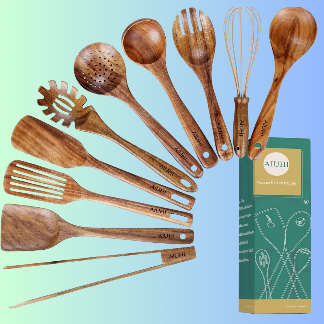 Aluhi Natural Teak Wood Kitchen Utensils
